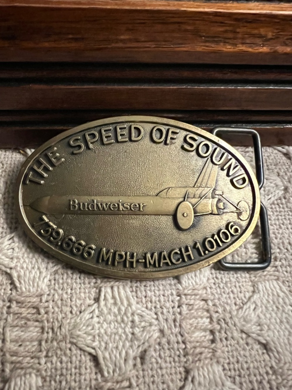 BUDWEISER Vintage 1979 Speed of Sound Race Car Record Setting Brass Belt Buckle